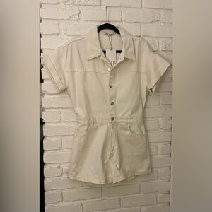 Zara NWT Off White Shimmer Denim Romper